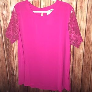 Hot pink lace sleeve blouse